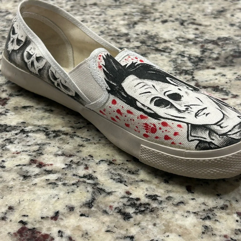 Hand Painted Custom Horror Themed‎ Slip-On Shoes Jason & Michael M7.5 W9.5
